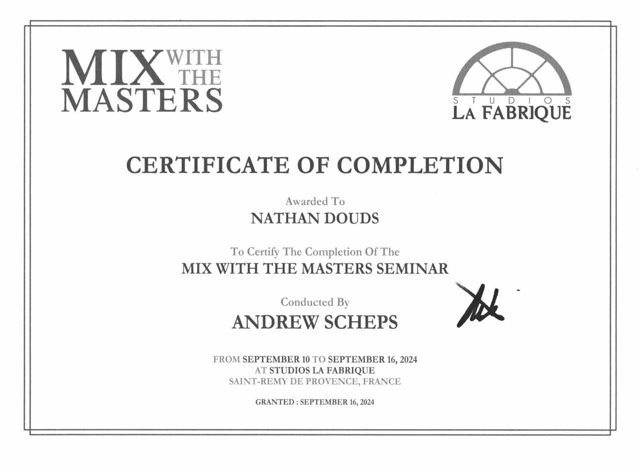 Mix With The Masters certificate of attendance
